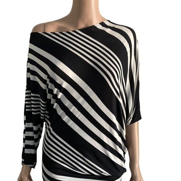Voxx Dress Womens Small Black White Striped Bodycon Stretch Off Shoulder - Picture 8 of 12